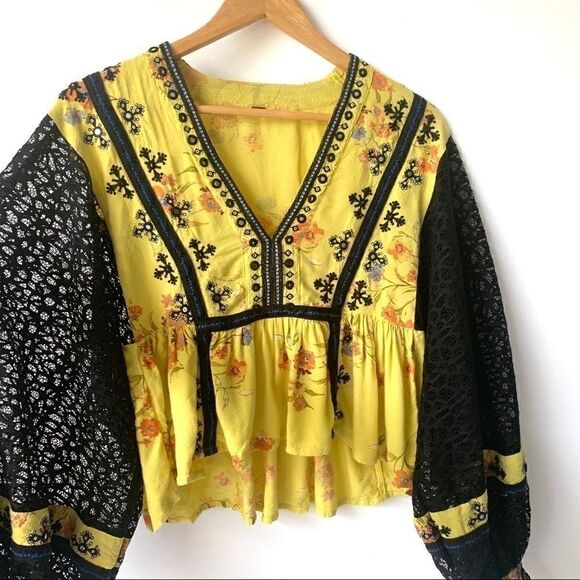 Free People Boho Yellow Embroidered Top - Picture 7 of 11